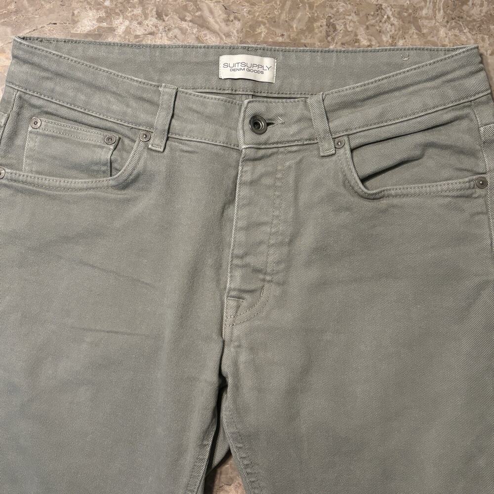 Suitsupply Jeans Mens 32x27 Green Alain Button Fly Slim Straight Denim Italy